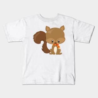 Cute Squirrel, Baby Squirrel, Squirrel With Scarf Kids T-Shirt